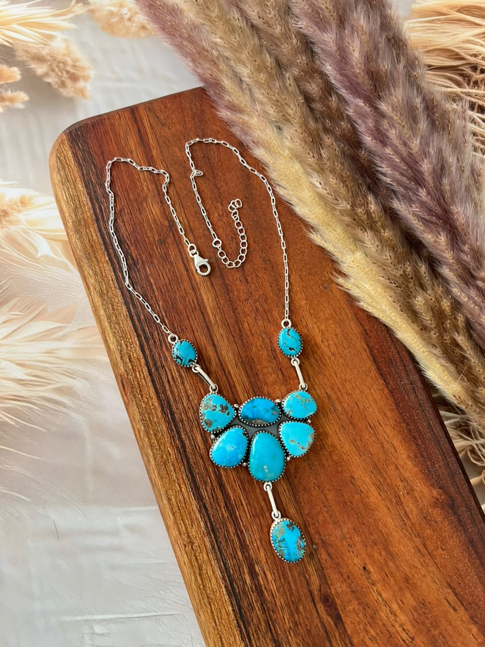 Handmade Sterling Silver Blue Kingman Turquoise Necklace Signed Nizhoni (1)