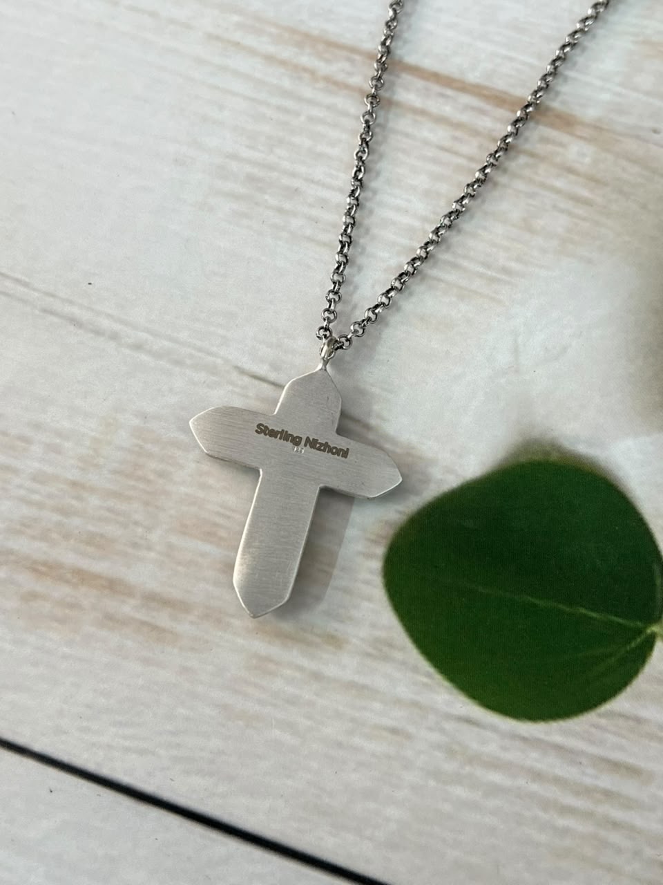 Handmade Sterling Silver Kingman Turquoise Cross Necklace Signed Nizhoni