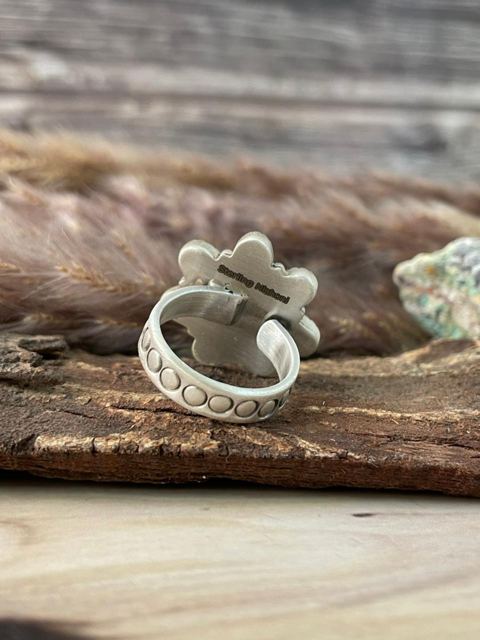 Handmade Sterling Silver Paloma Turquoise Adjustable Ring Signed Nizhoni