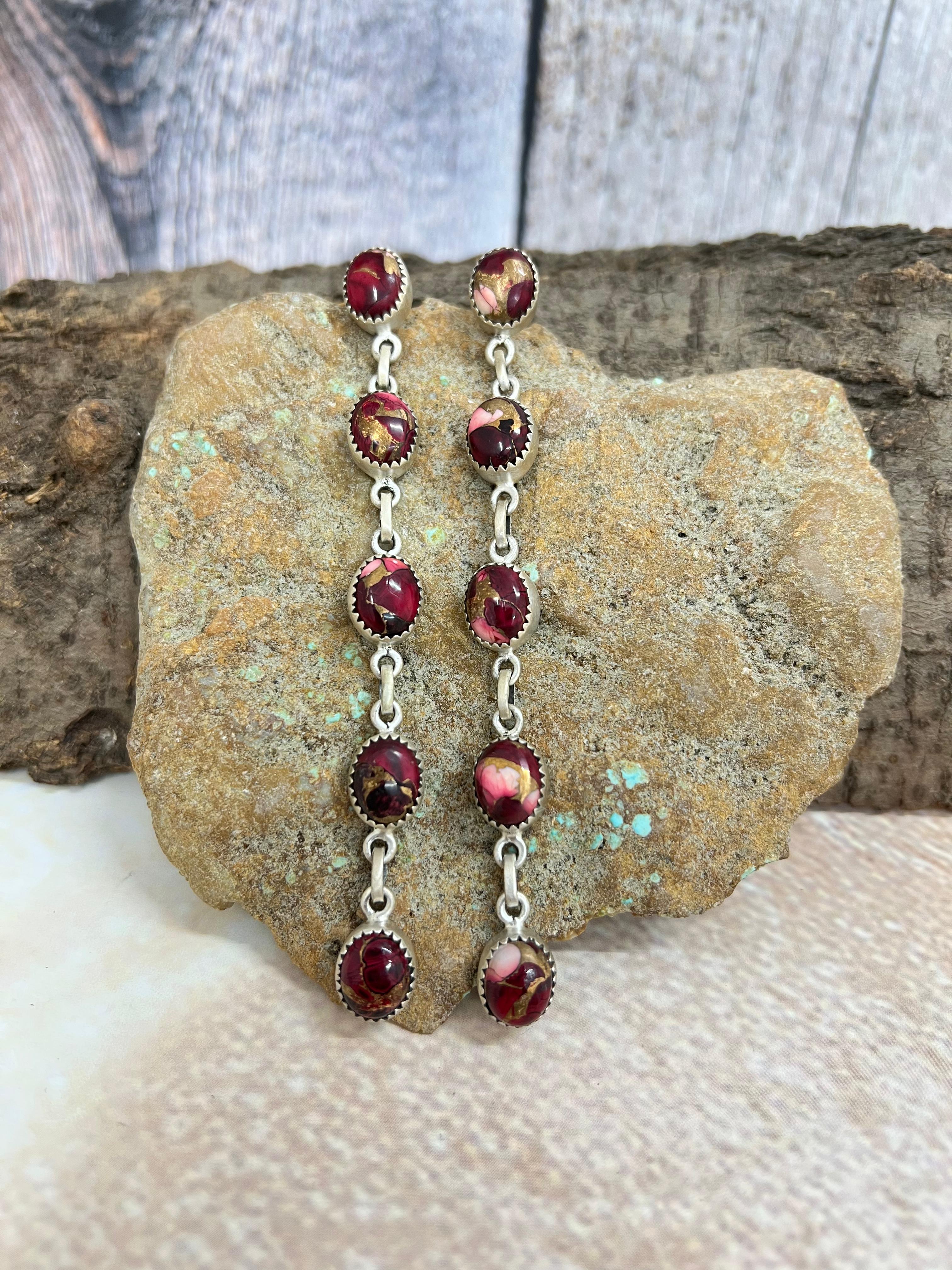 Handmade Sterling Silver Dahlia Rose Dangle Earrings with Signed Nizhoni