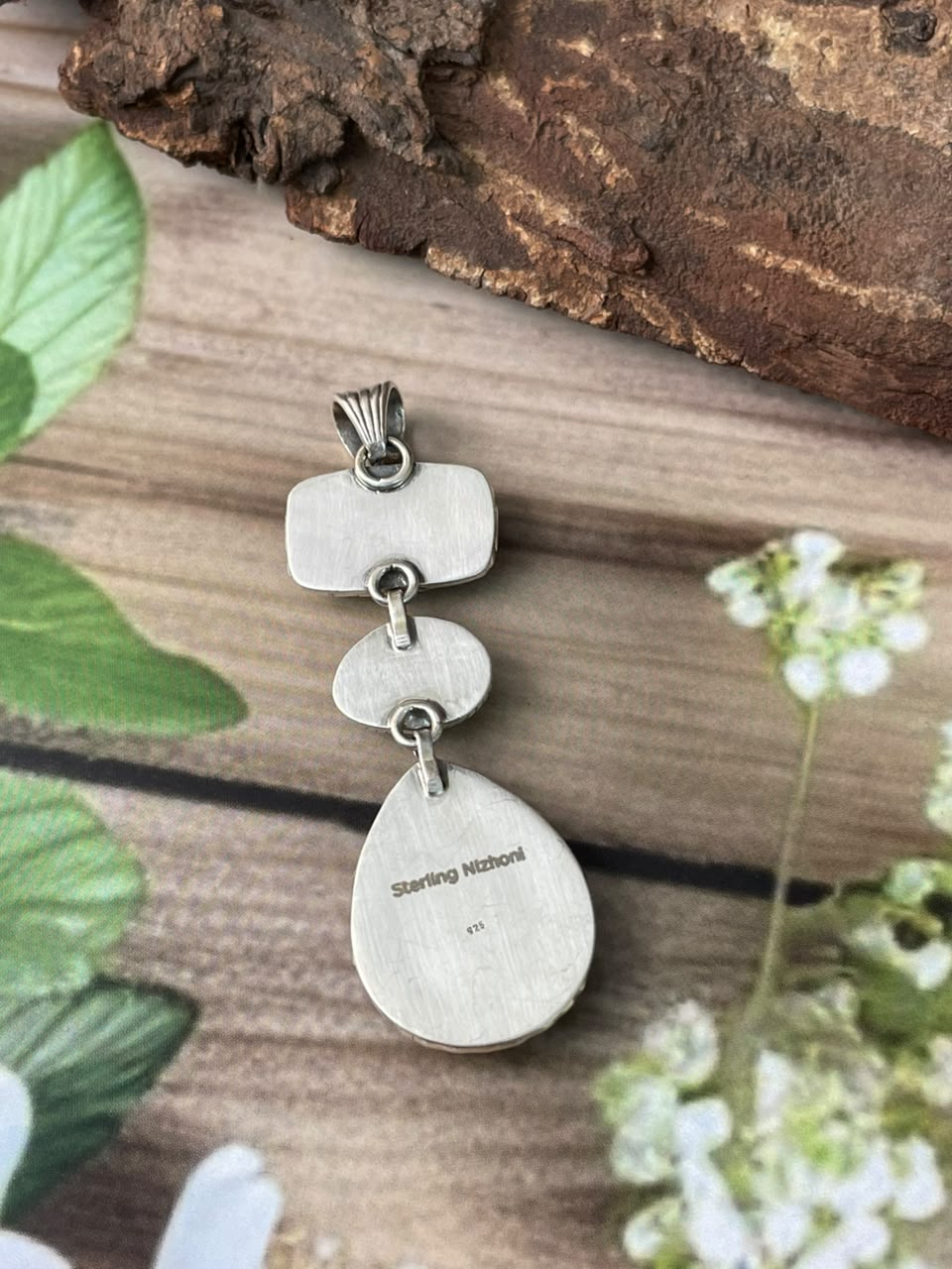 Handmade Sterling Silver Gem Silica Collection: Pendant Signed Nizhoni