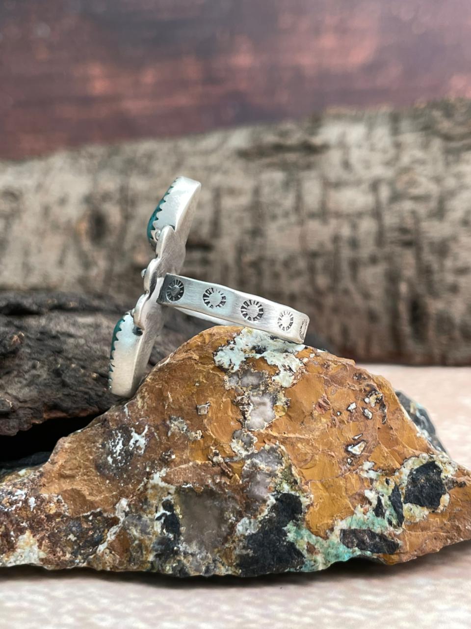 Handmade Sterling Silver Hubei Turquoise Adjustable Ring "Signed Nizhoni"