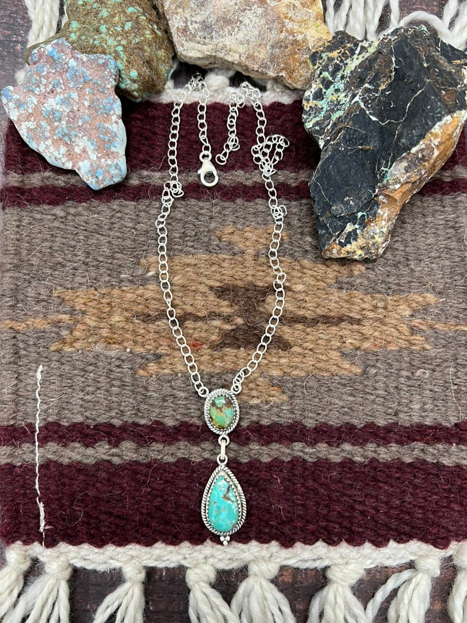 Handmade Sterling Silver Mantis Turquoise Necklace "Signed Nizhoni"