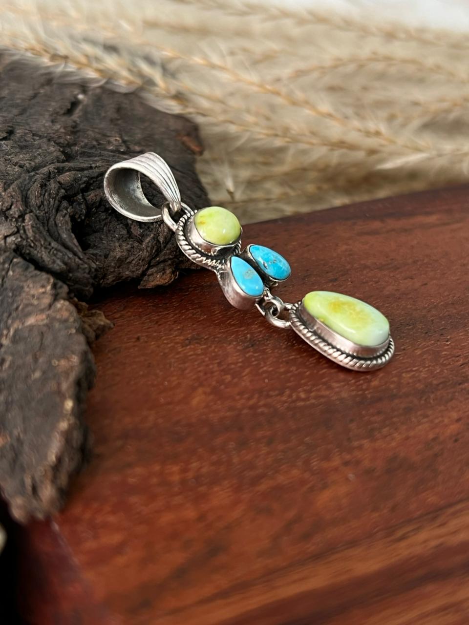 Handmade Sterling Silver Sierra Bella with Palomino Turquoise Collection: Pendant "Signed Nizhoni"