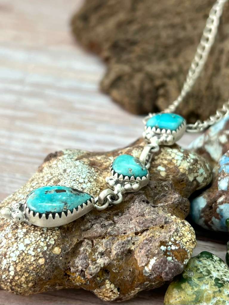 Handmade Sterling Silver White Water Turquoise Necklace with Signed Nizhoni