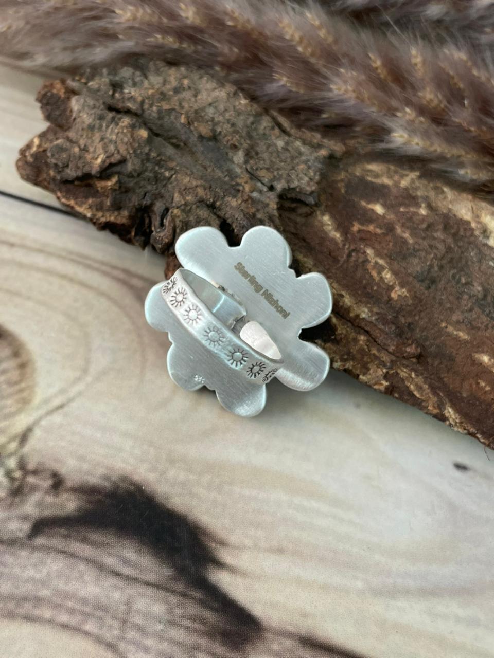 Handmade Sterling Silver White Buffalo Adjustable Ring Signed Nizhoni