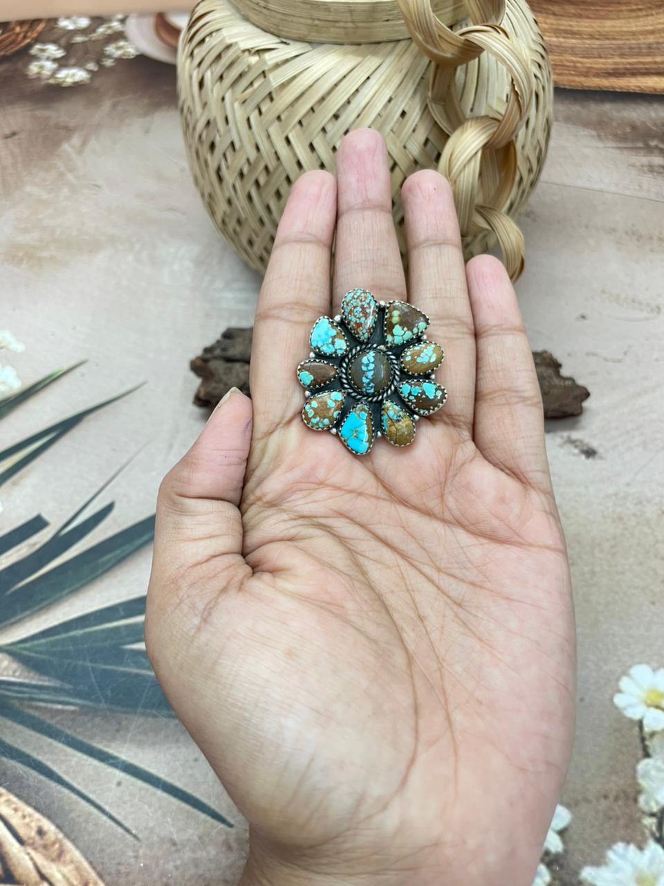 Handmade Sterling Silver Number 8 Turquoise Adjustable Ring With Signed Nizhoni