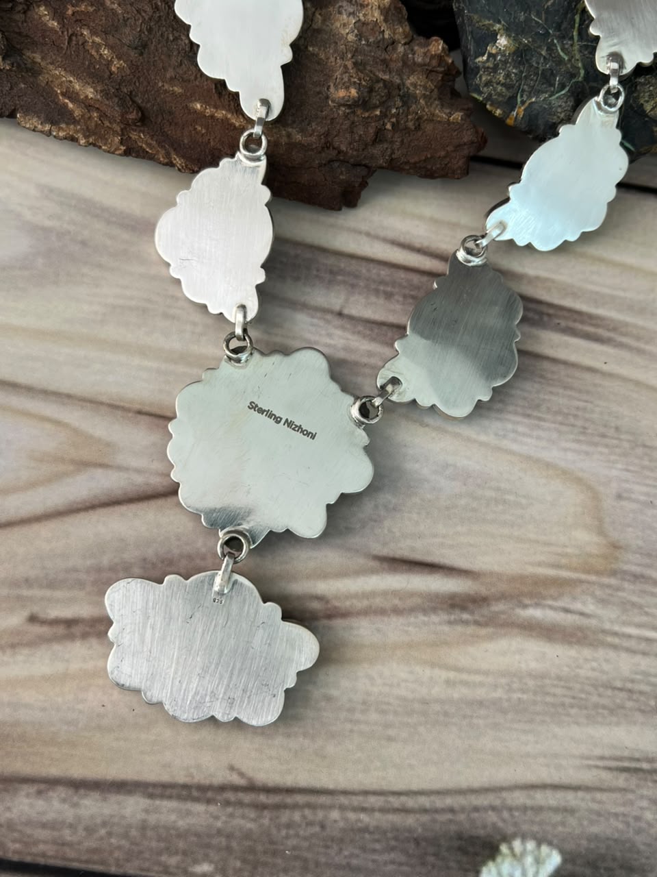 Handmade Sterling Silver Gem Silica Collection: Necklace Signed Nizhoni