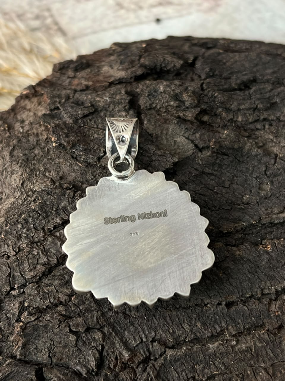 Handmade Sterling Silver Sonoran Mountain Turquoise with Bumblebee and White Buffalo Spring Collection: Pendant Signed Nizhoni
