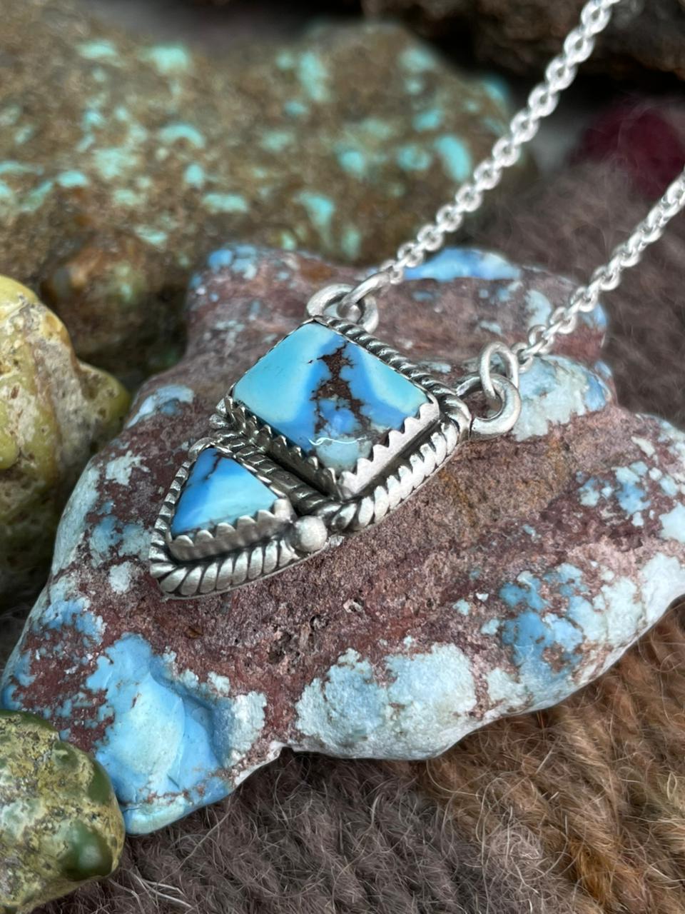 Handmade Sterling Silver Golden Hills Turquoise Necklace "Signed Nizhoni"