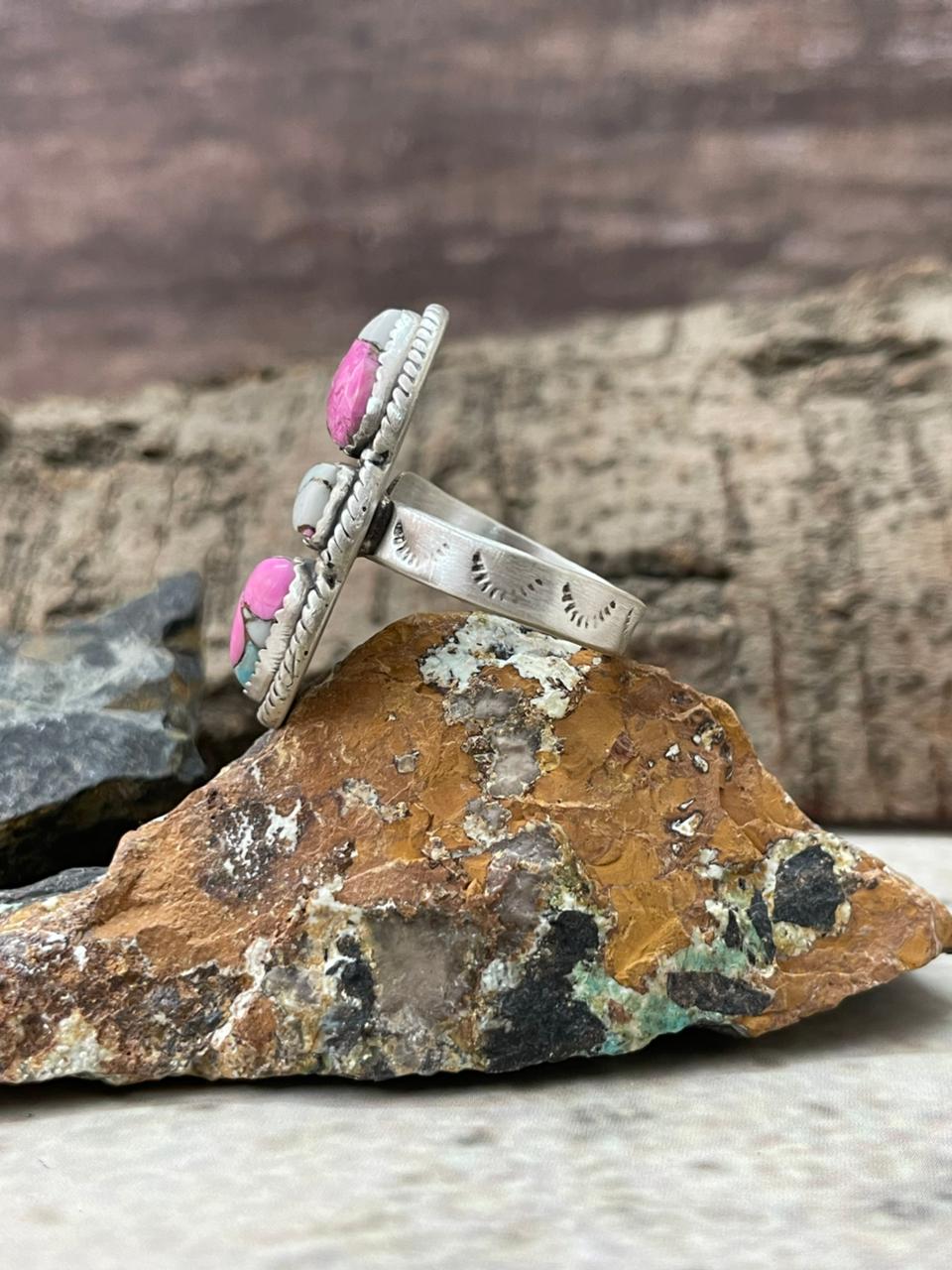 "Heart Collection" Handmade Sterling Silver Cotton Candy Adjustable Ring "Signed Nizhoni"