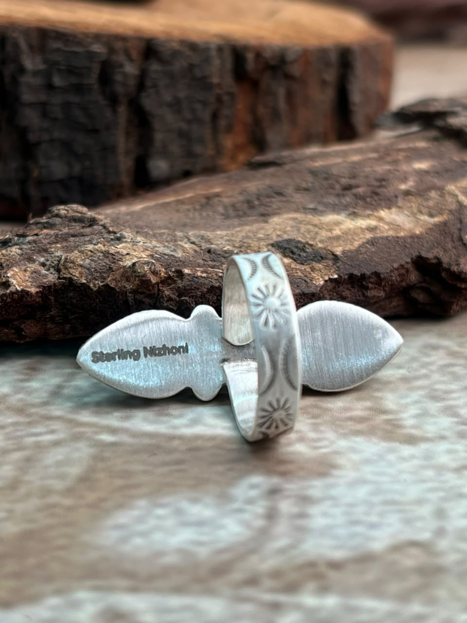 Handmade Sterling Silver Egyptian Turquoise Collection: Adjustable Ring Signed Nizhoni