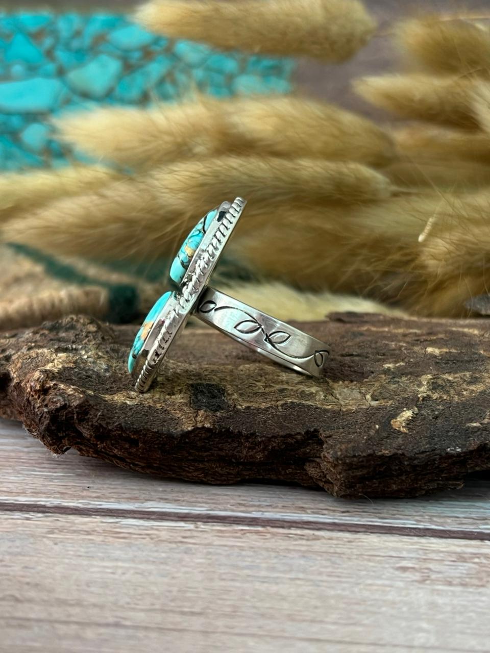 Handmade Sterling Silver Mint Dahlia Collection: Adjustable Heart Shape Ring "Signed Nizhoni" (2)