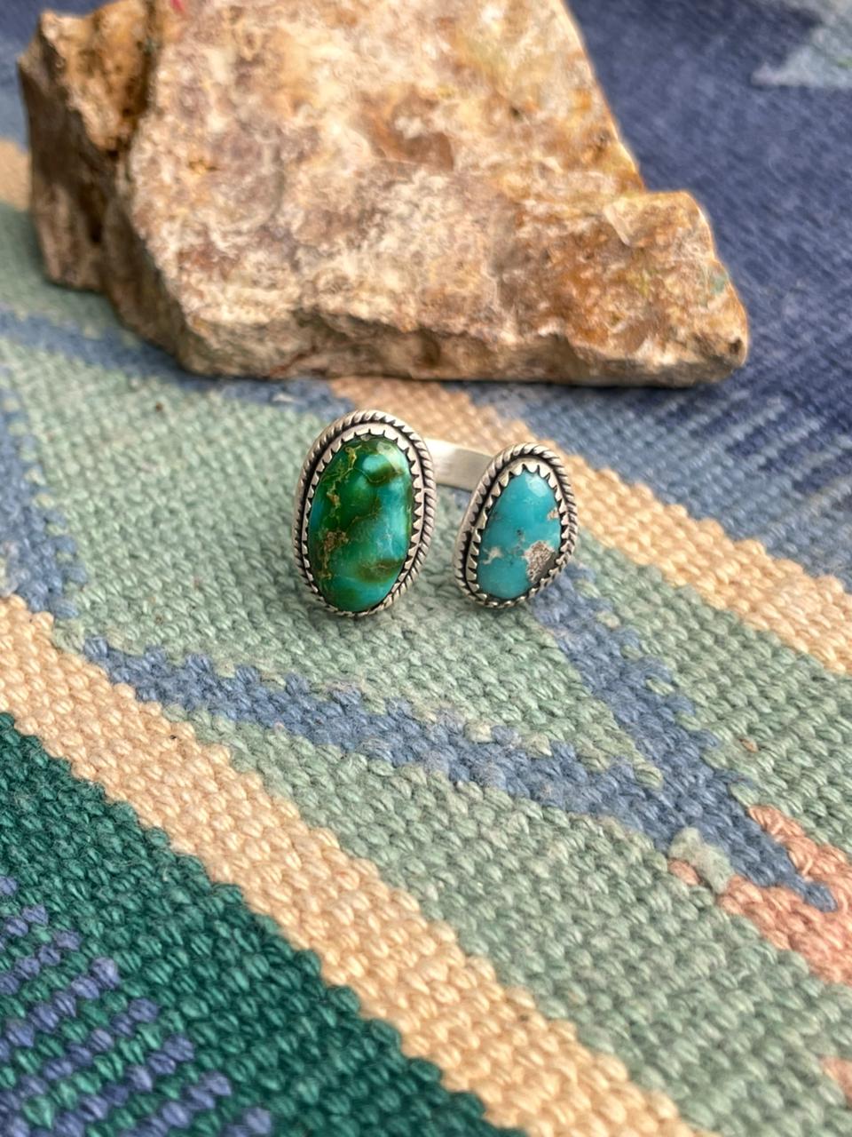 Handmade Sterling Silver Sonoran with White Water Turquoise Adjustable Ring " Signed Nizhoni"