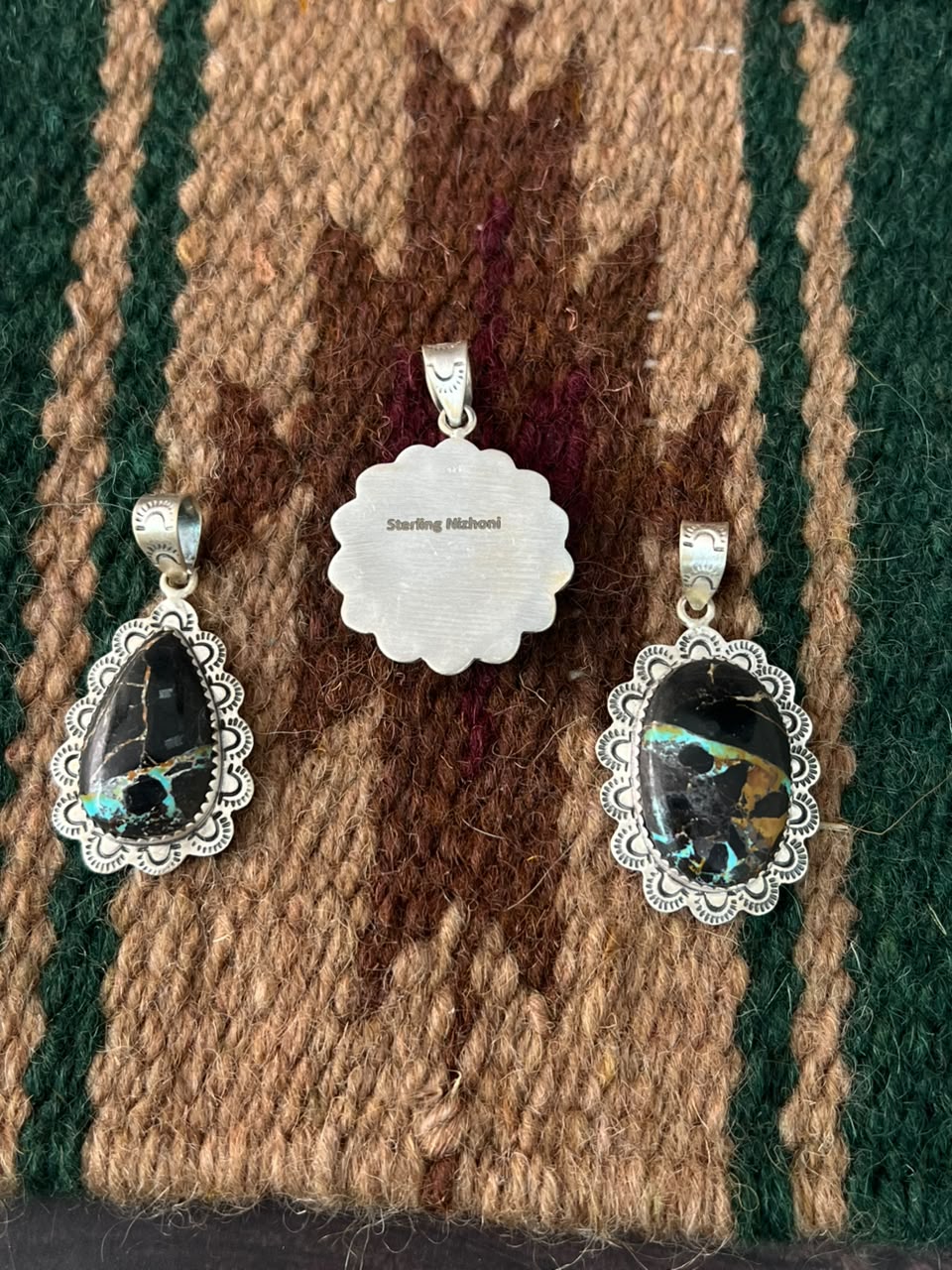 Handmade Sterling Silver Blackjack Turquoise Collection: Pendant Signed Nizhoni