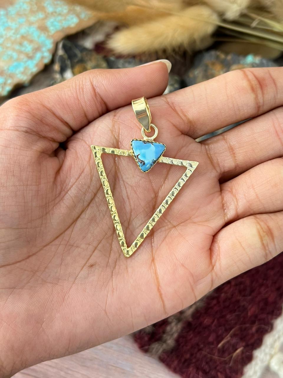 “The Golden Collection” Handmade Gold-Palted Golden Hills Turquoise Pendant