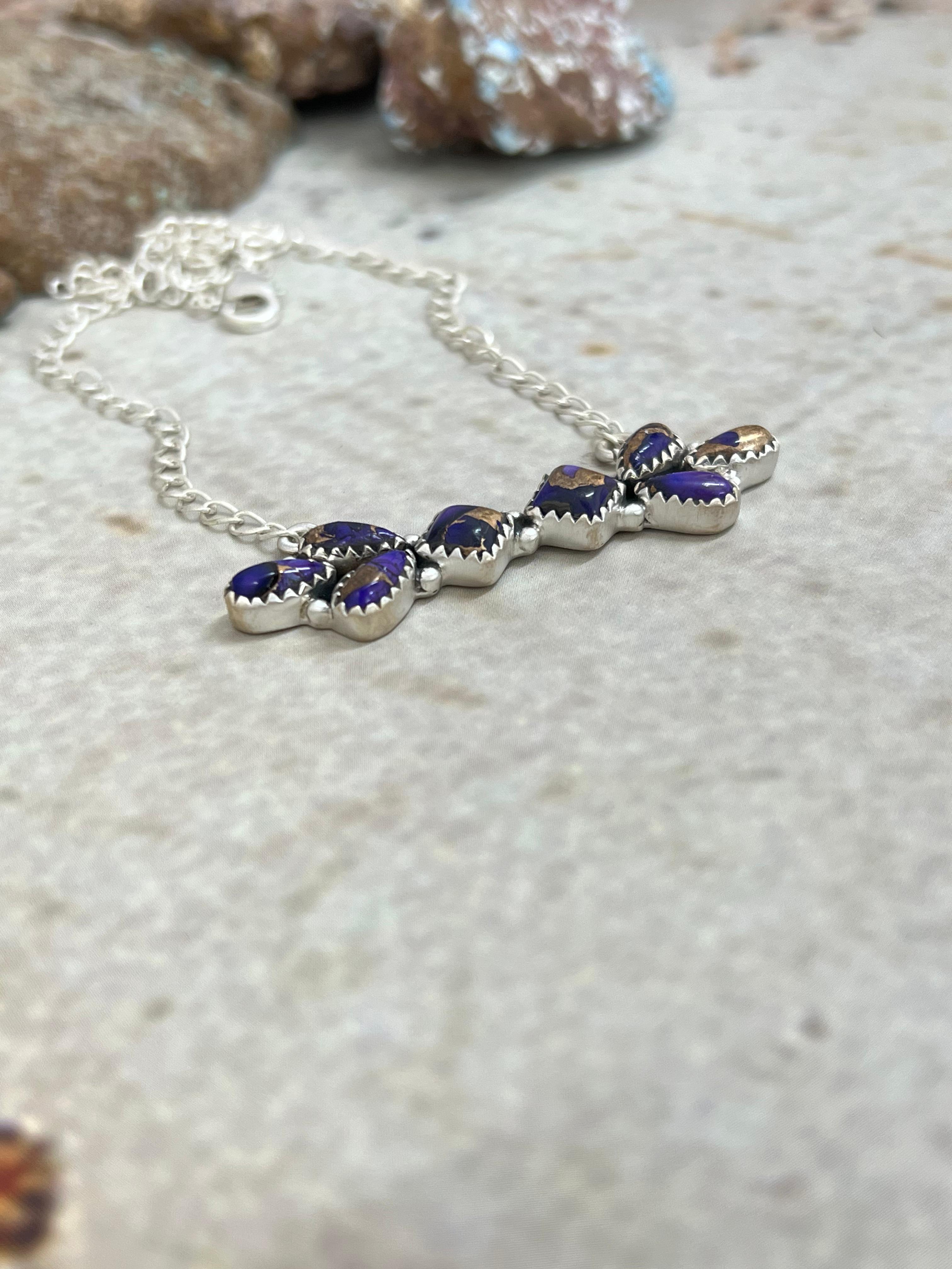 Handmade Sterling Silver Grape Dahlia Necklace with Signed Nizhoni