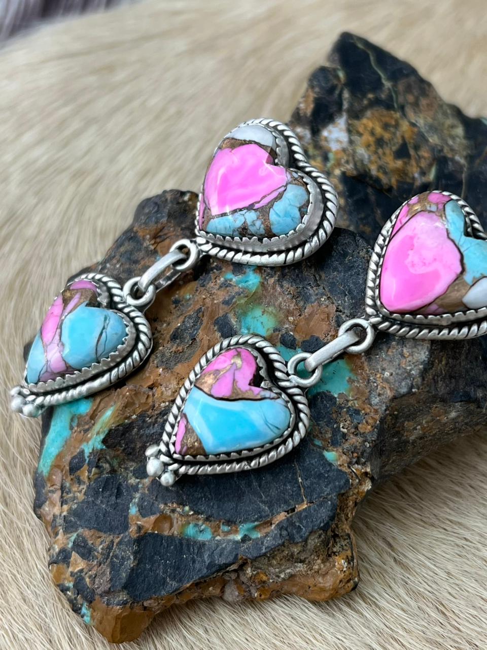 Handmade Sterling Silver Cotton Candy Post Dangle Earrings "Signed Nizhoni"