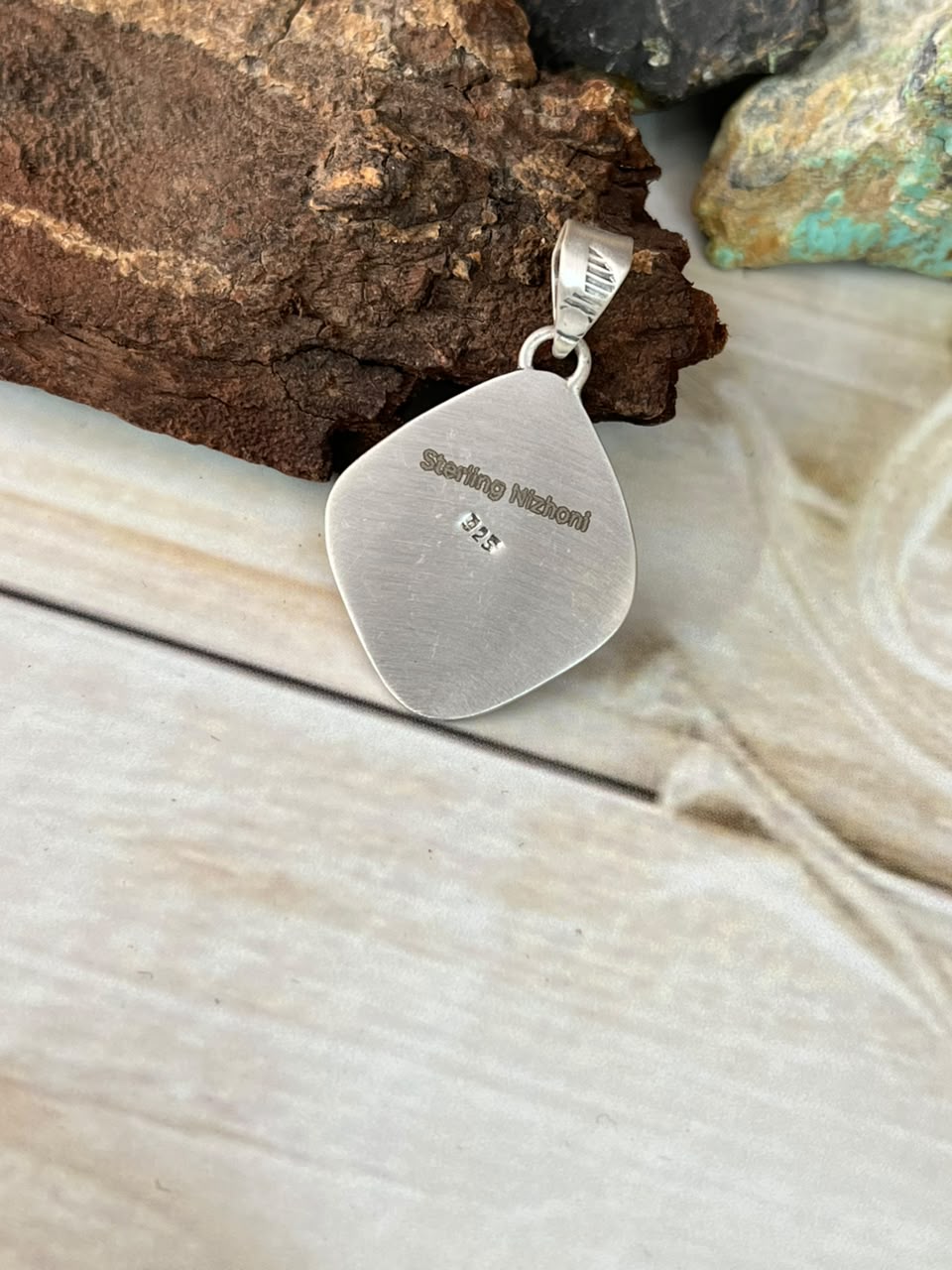 Handmade Sterling Silver Kingman Turquoise Pendant Signed Nizhoni