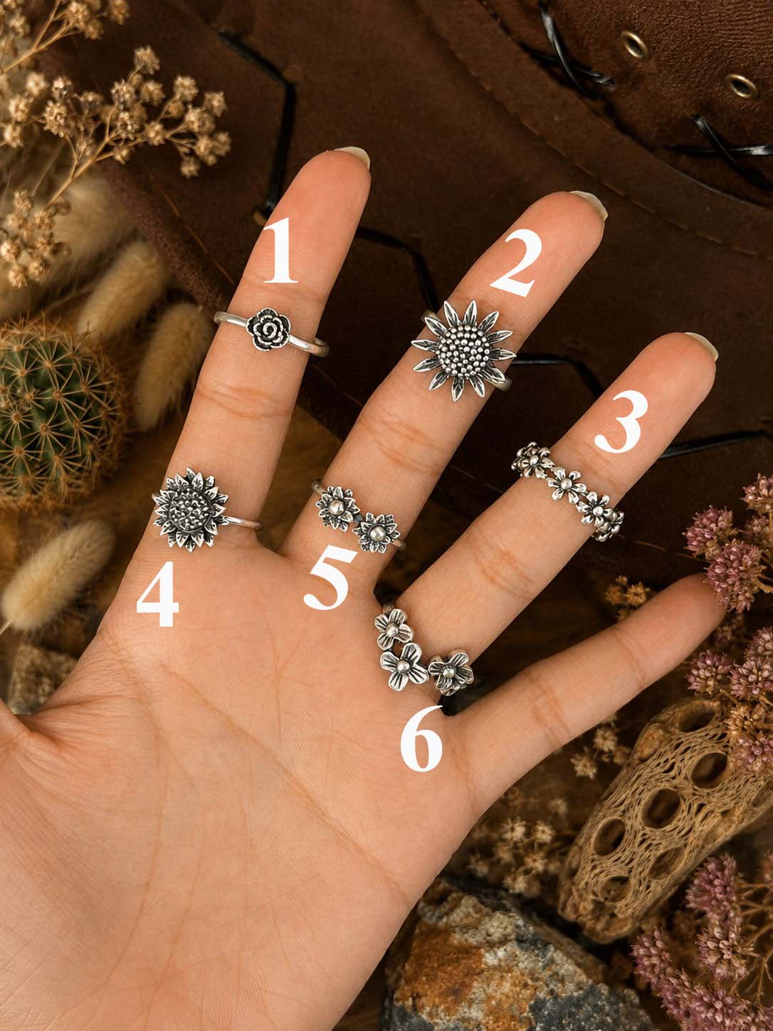 Handmade Sterling Silver Desert Bloom Stack Collection: Adjustable Ring