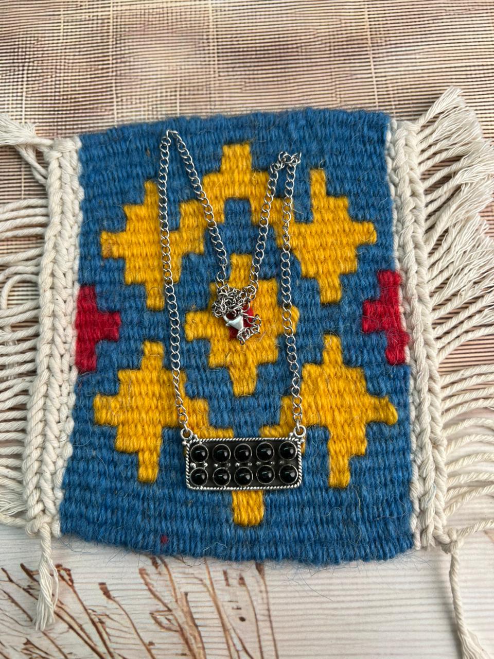 Handmade Sterling Silver Black Onyx Bar Necklace "Signed Nizhoni"