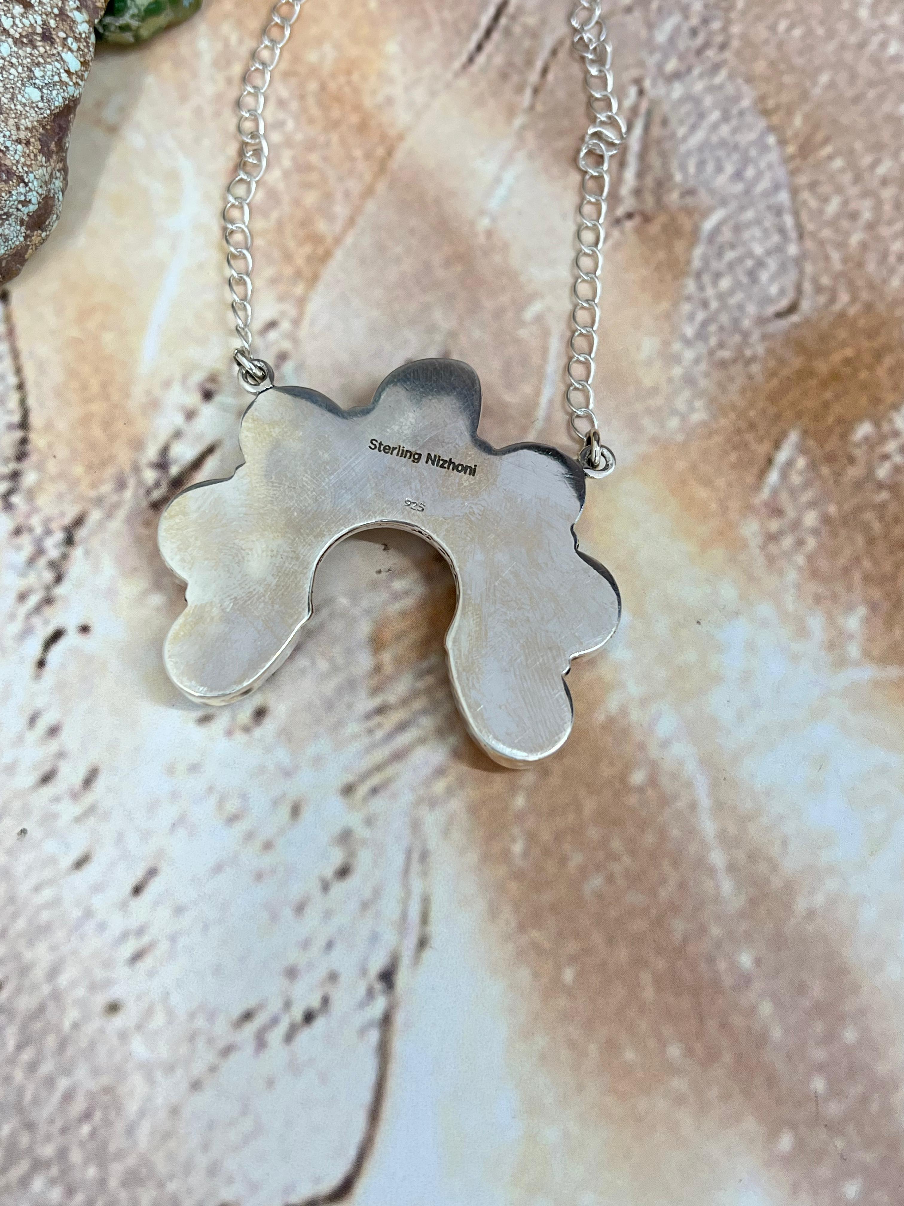 Handmade Sterling Silver Honey Dahlia Necklace with Signed Nizhoni