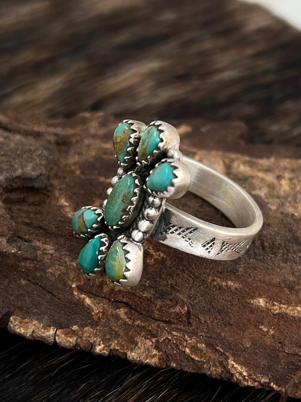 Handmade Sterling Silver Kingman Turquoise Adjustable Ring "Signed Nizhoni"