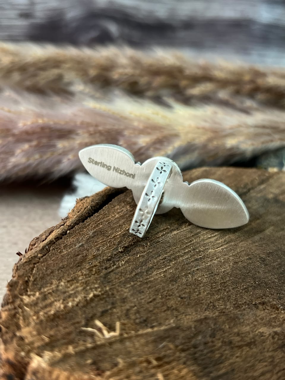 Handmade Sterling Silver Hardy Pit Collection: Adjustable Ring Signed Nizhoni