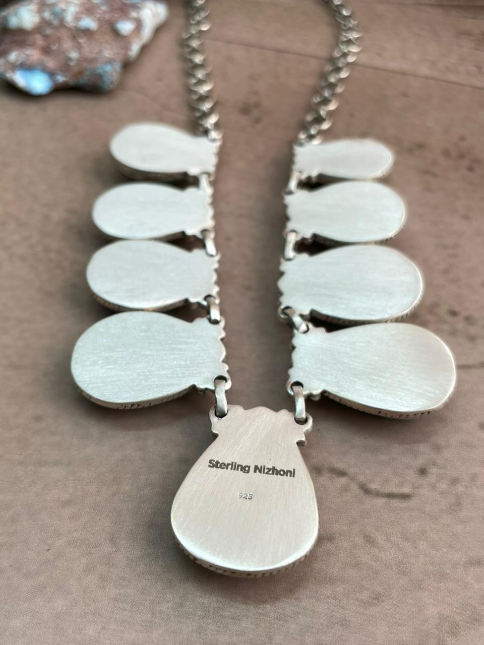 Handmade Sterling Silver Mantis Turquoise Necklace Signed Nizhoni