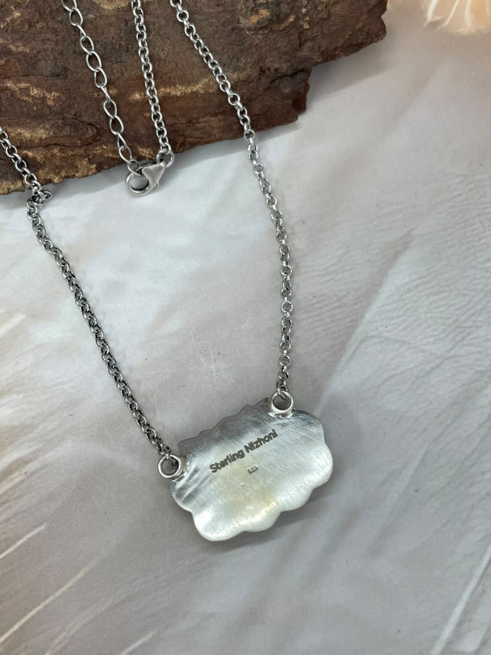 Handmade Sterling Silver Christmas Dahlia Collection: Bar Necklace Signed Nizhoni