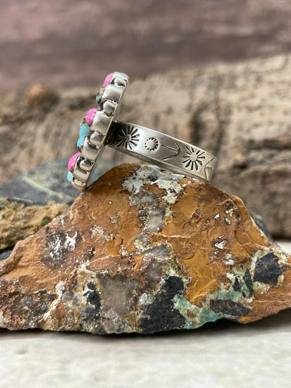 "Heart Collection" Handmade Sterling Silver Cotton Candy Adjustable Ring "Signed Nizhoni"