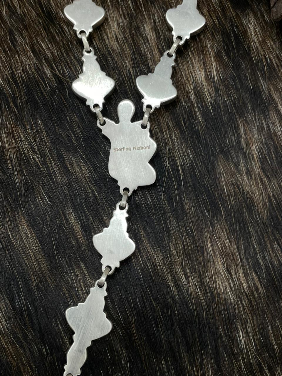 Handmade Sterling Silver White Buffalo with Red Opal Lariat Necklace "Signed Nizhoni"