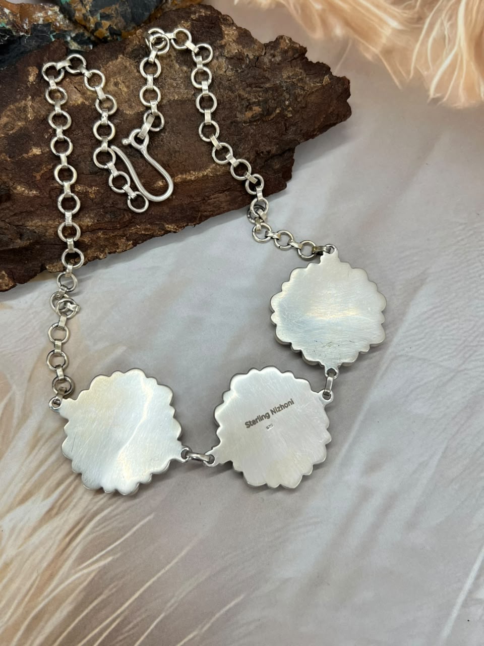 Handmade Sterling Silver Christmas Dahlia Collection: Choker Necklace Signed Nizhoni