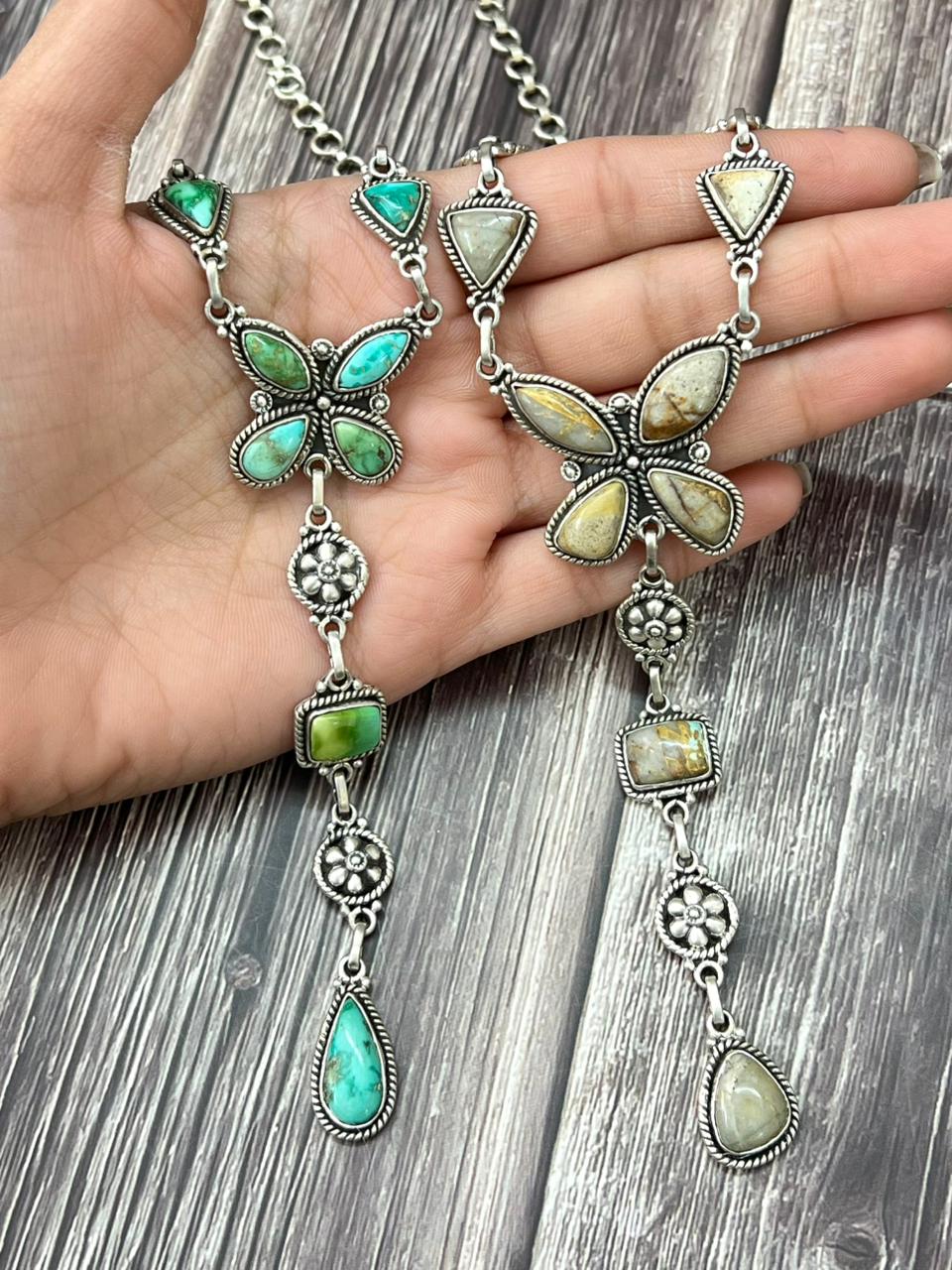 Handmade Sterling Silver Multi Stone Necklace "Signed Nizhoni"