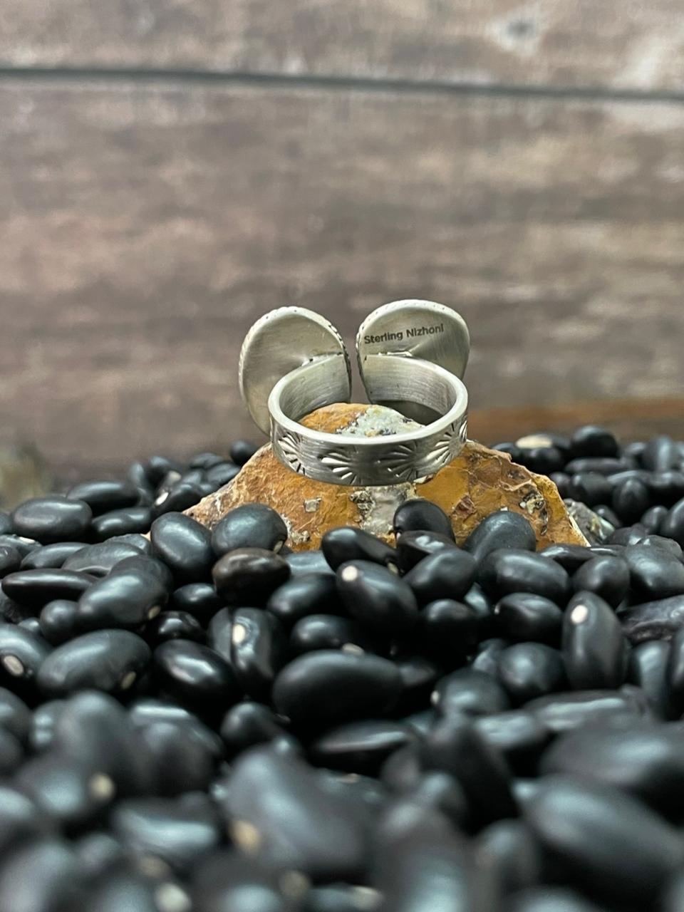 Handmade Sterling Silver Number 8 Turquoise Adjustable Ring "Signed Nizhoni"