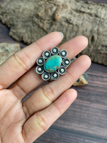 Handmade Sterling Silver Emerald Valley Turquoise Adjustable Ring "Signed Nizhoni"