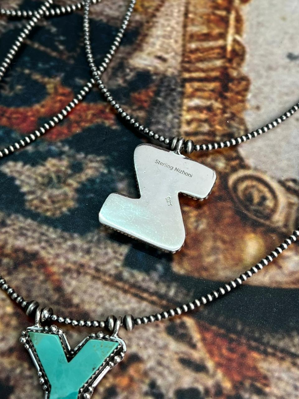 Handmade Sterling Silver Kingman Turquoise Beaded Necklace "Signed Nizhoni"