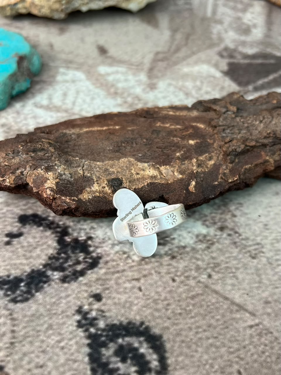 Handmade Sterling Silver Ithaca Peak Turquoise Adjustable Ring Signed Nizhoni