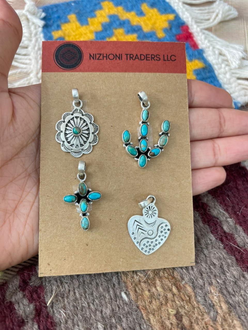 Handmade Sterling Silver Kingman Turquoise Pendant Set