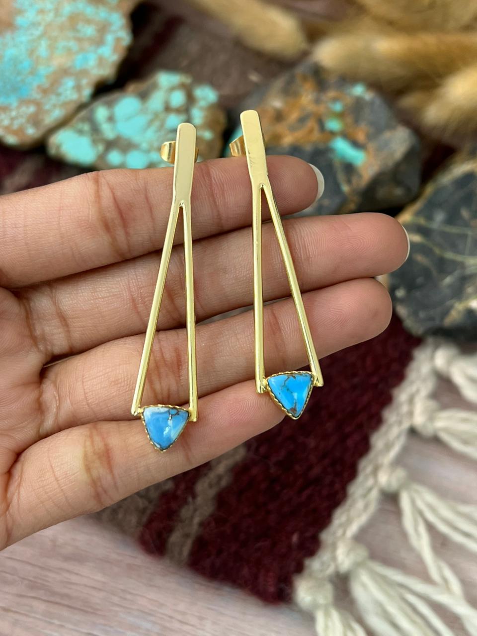 “The Golden Collection” Handmade Natural Golden Hills Turquoise Post Dangle Earrings