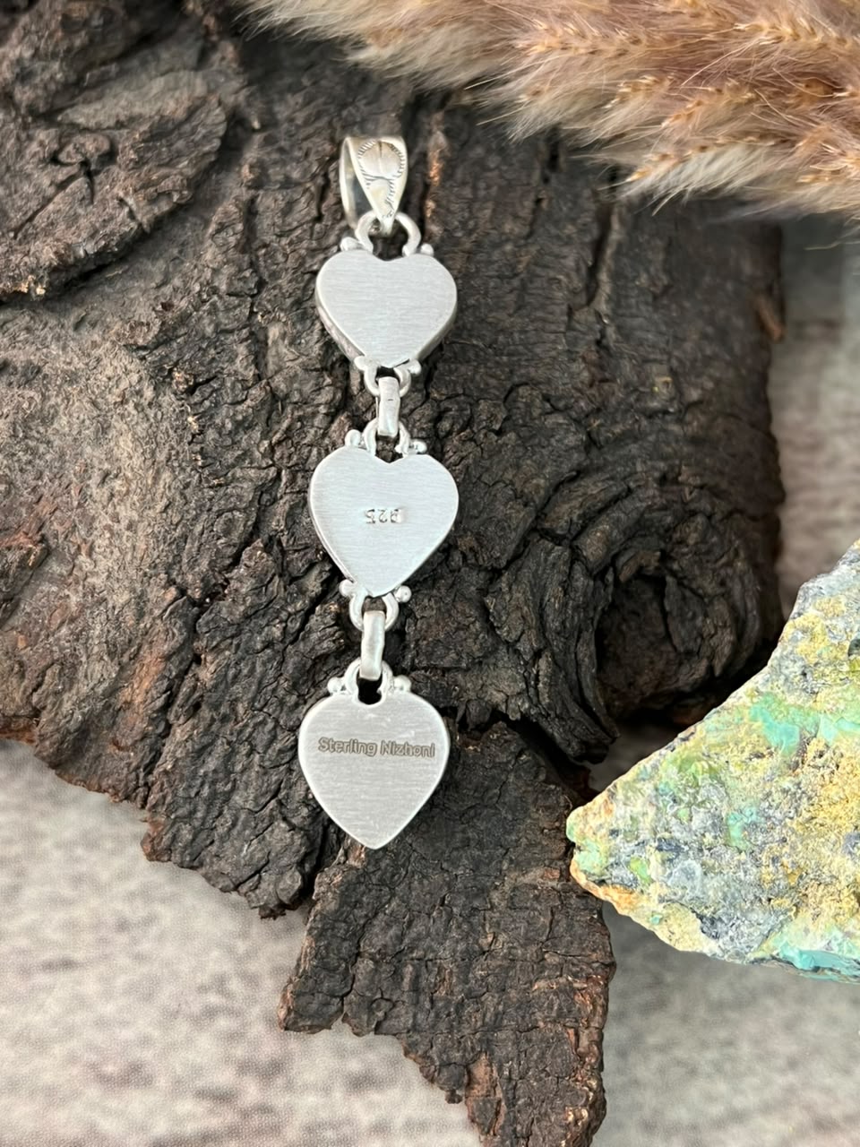 Handmade Sterling Silver Kingman Turquoise Heart Pendant Signed Nizhoni