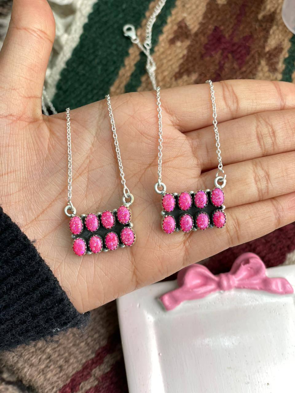 Handmade Sterling Silver Hot Pink Bar Necklace "Signed Nizhoni"