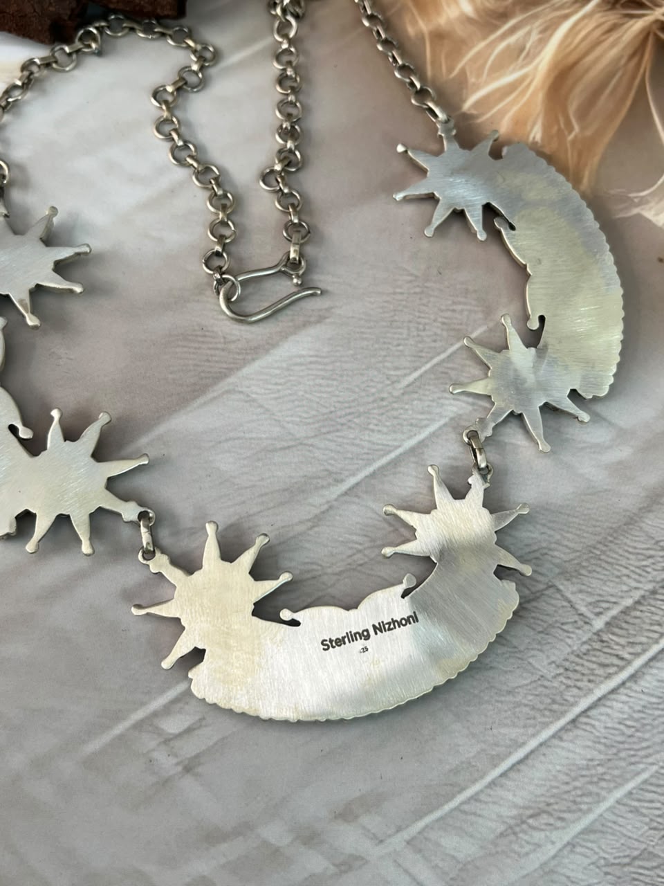 Handmade Sterling Silver White Buffalo Necklace Signed Nizhoni