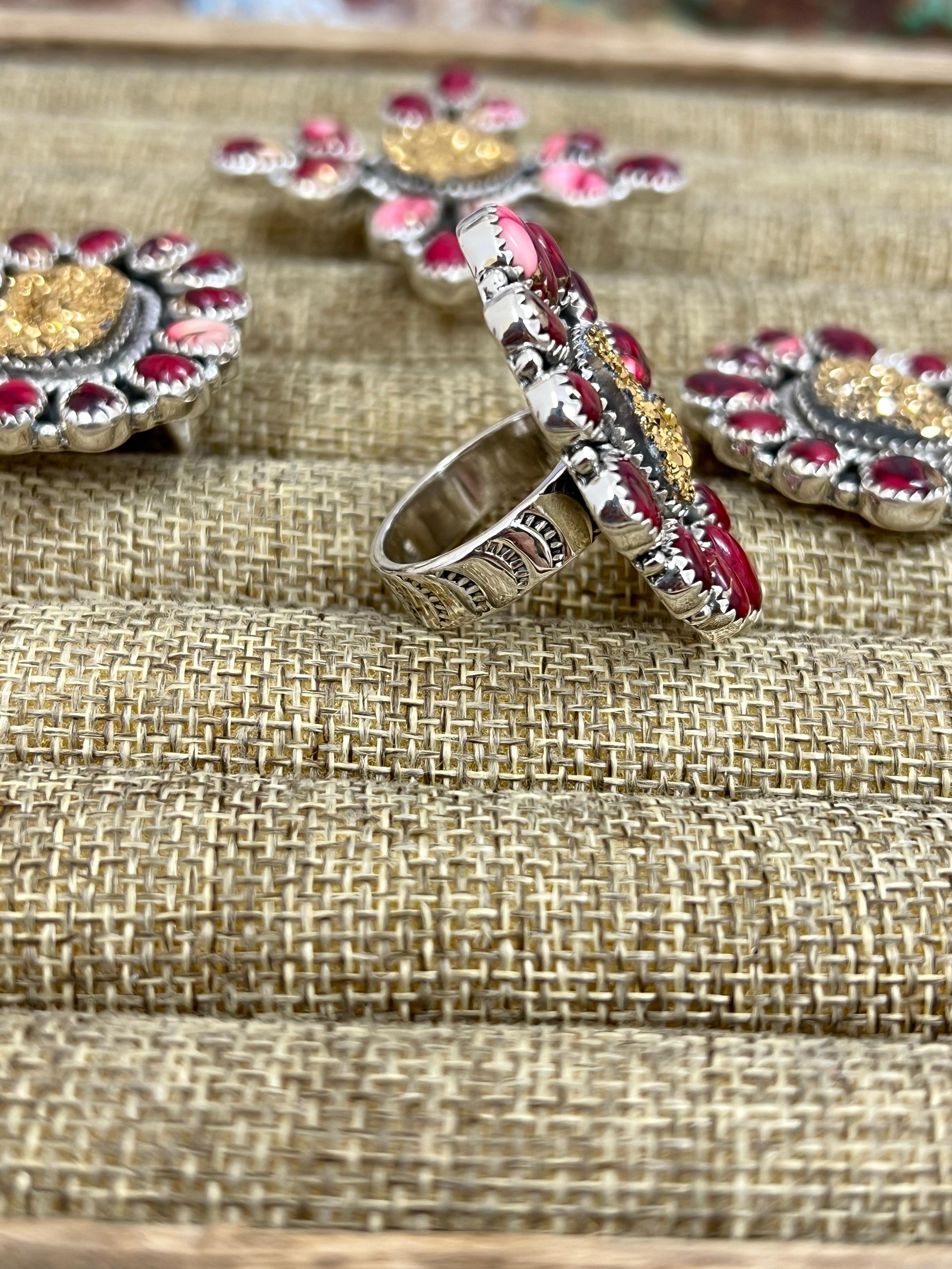 Handmade Sterling Silver Dahlia Rose with Druzy Adjustable Ring with Signed Nizhoni (7)