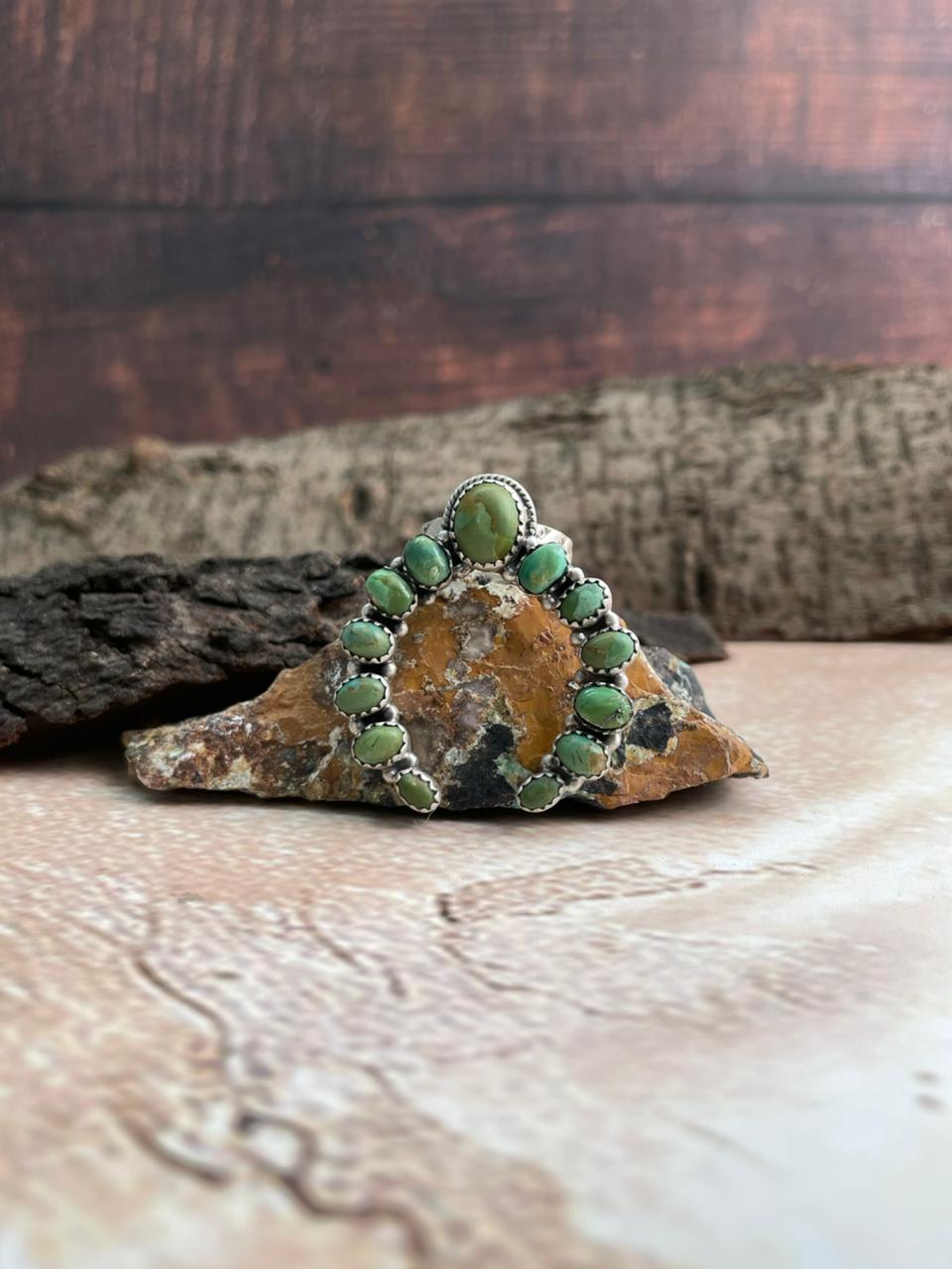 Handmade Sterling Silver Kingman Turquoise Adjustable Ring "Signed Nizhoni"