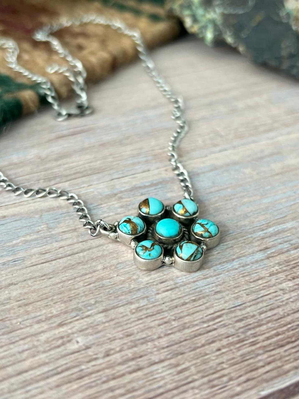 Handmade Sterling Silver Mint Dahlia Collection: Necklace "Signed Nizhoni"