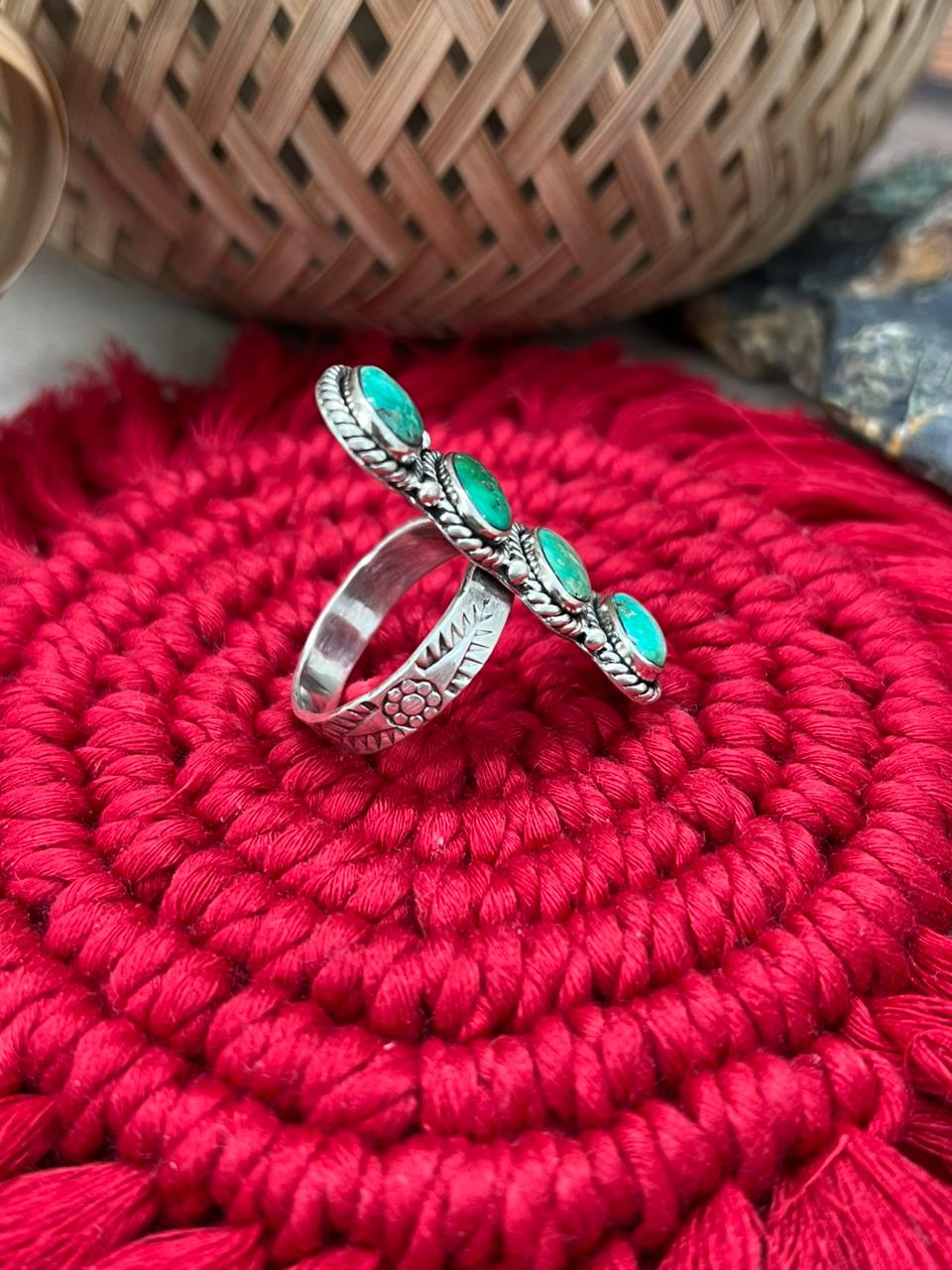 Handmade Sterling Silver Emerald Valley Turquoise Adjustable Ring "Signed Nizhoni"