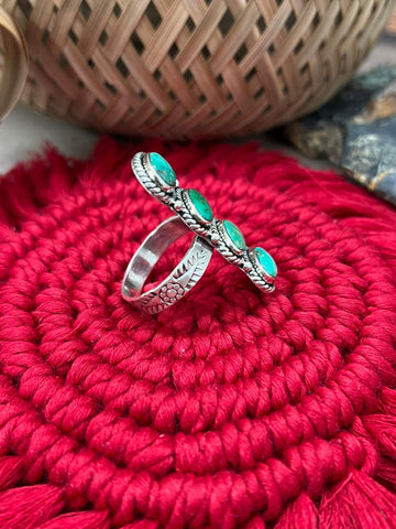 Handmade Sterling Silver Emerald Valley Turquoise Adjustable Ring "Signed Nizhoni"