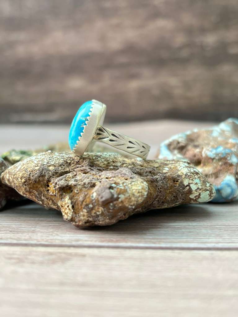 Handmade Sterling Silver Golden Hills with Sonoran Mountain Turquoise Adjustable Ring "Signed Nizhoni"