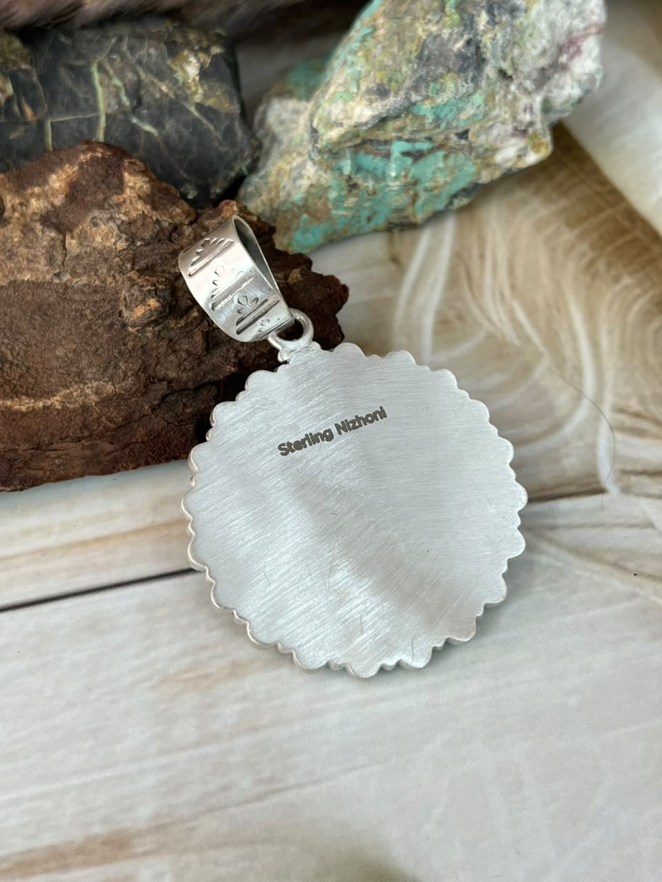 Handmade Sterling Silver Wildhorse Magnesite with Orange Mojave Pendant Signed Nizhoni